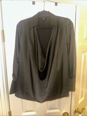 Olia Black Satin Cowl-Neck Blouse